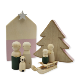 Kerst houten setje huisje, boom & slee