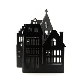Kerst houten huisjes vierluik zwart