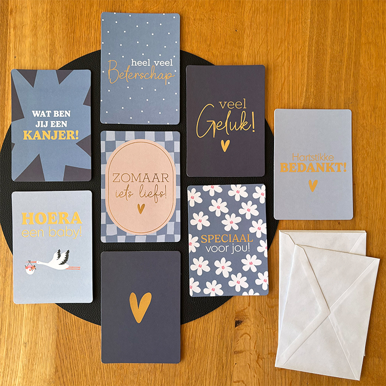 Wenskaarten Blue - Set van 8 stuks