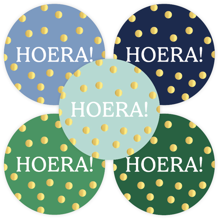 Stickers (10x) - Hoera groenblauw stippen