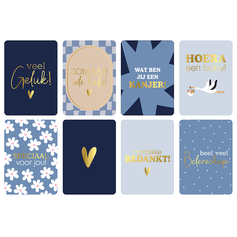 Wenskaarten Blue - Set van 8 stuks