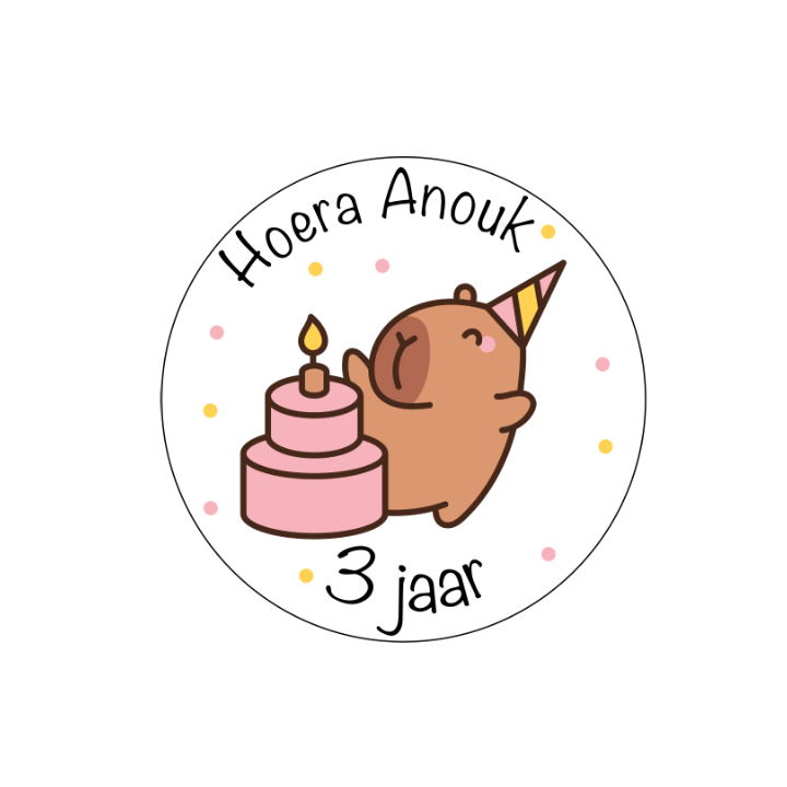 Traktatie stickers | capybara met taart