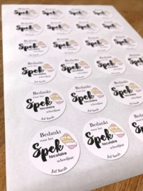 Traktatie stickers | Bedankt voor de spek taculaire tijd