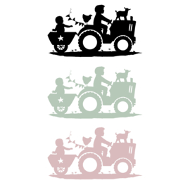 Traktatie stickers | Broer  & zusje/broertje met trekker