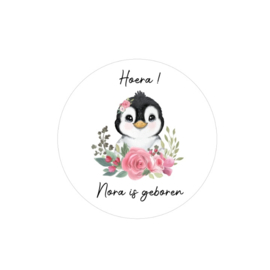 Traktatie stickers | Pinguin meisje geboren