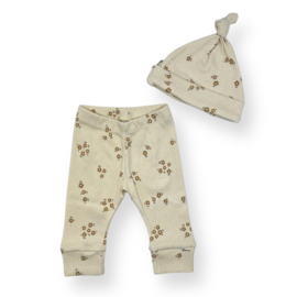 broekje / legging + mutsje  | beige bloemen