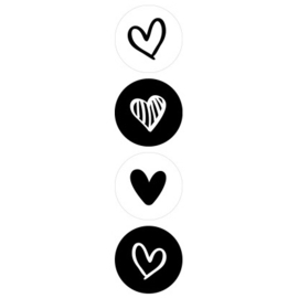 Black and White Hearts Assorti 35mm | sticker | 4 stuks