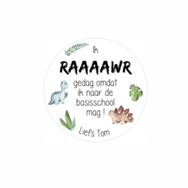 Traktatie stickers | Ik raaaawr gedag omdat ik naar de basisschool mag!