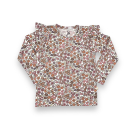 Longsleeve + ruffle  | flowers ecru