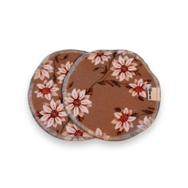 Wasbare zoogcompressen bamboe | 2 stuks  | flower brown