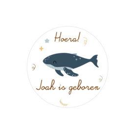 Traktatie stickers | walvis , hoera .... is geboren.