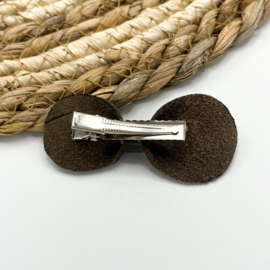 Alligator clip | Strik rond  leer oud bruin | groot