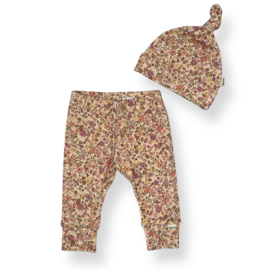 broekje / legging + mutsje  | trendy bloem oud lila/geel