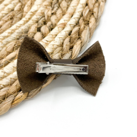 Alligator clip | Strik leer bruin grijs | groot
