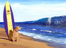 Hond met surfplank