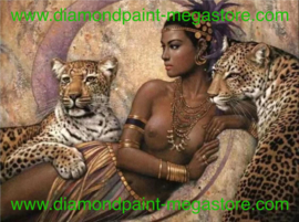 Afrikaanse dame met luipaarden