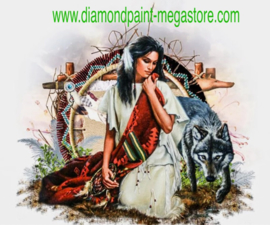 Indianen vrouw met dreamcatcher en wolf