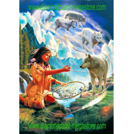 indianen vrouw met wolven