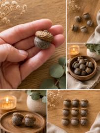 Handgemaakte vilten eikeltjes – set van 6 – herfstdecoratie – natuurlijke woondecoratie