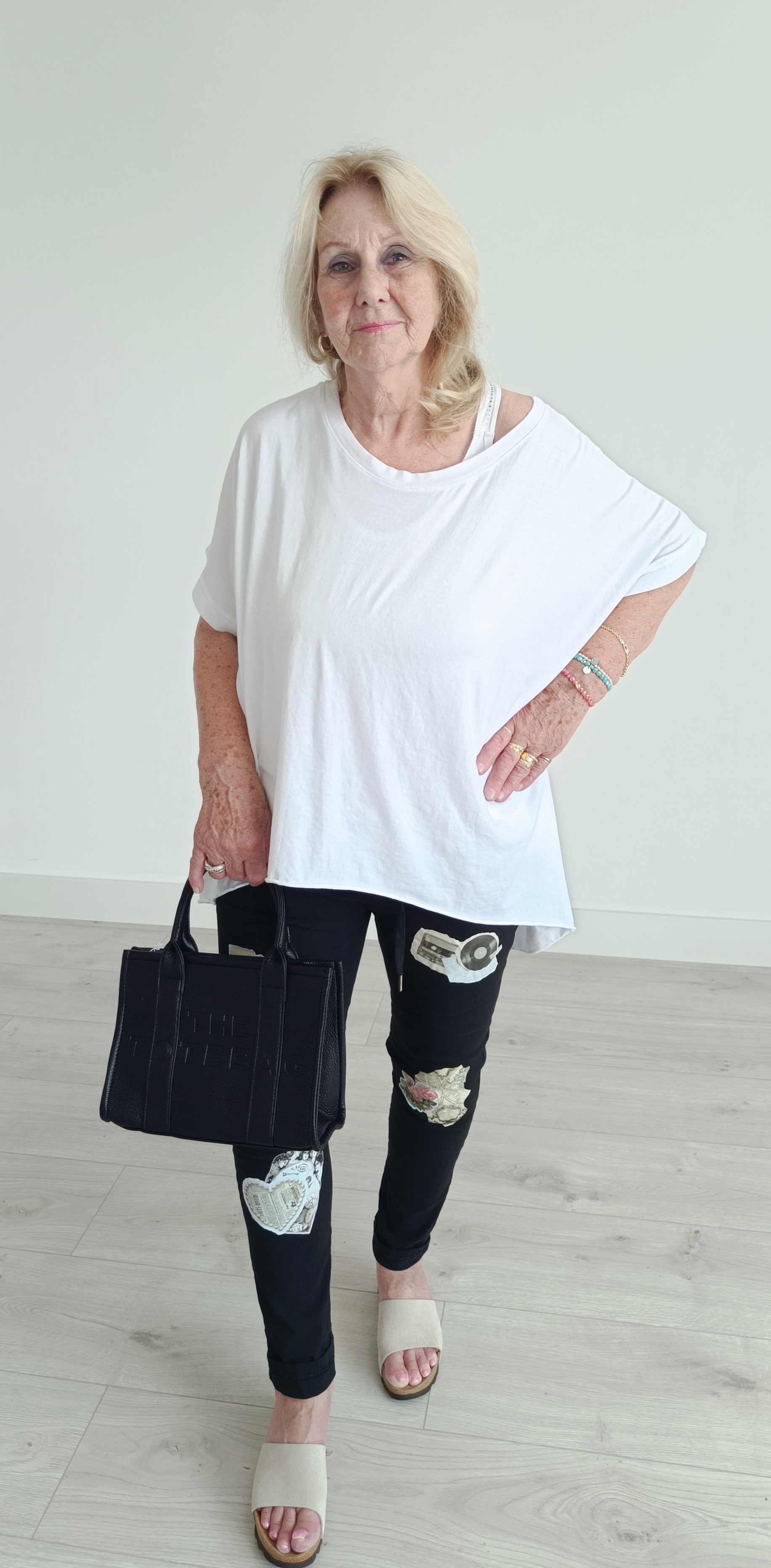 Zwarte stretch broek met opdruk