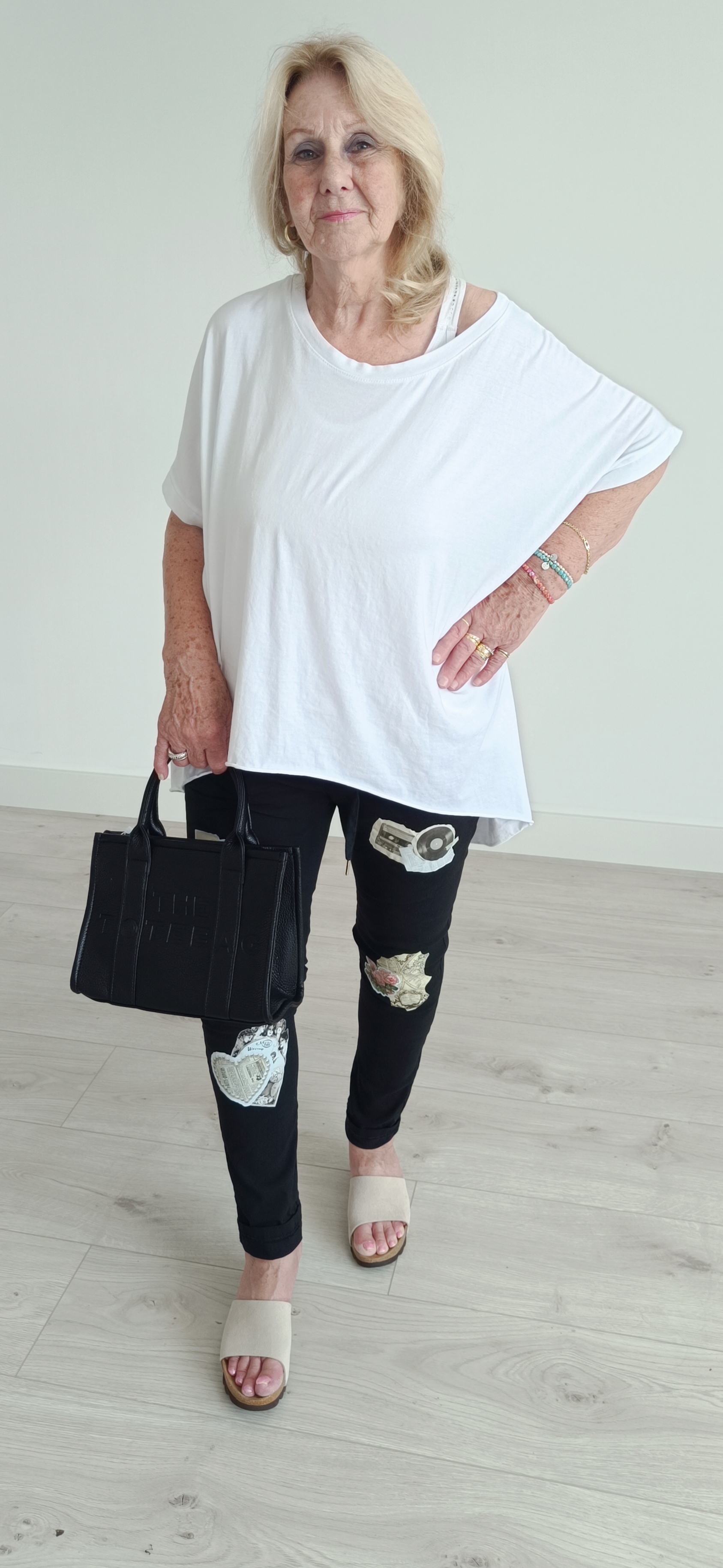 Zwarte stretch broek met opdruk