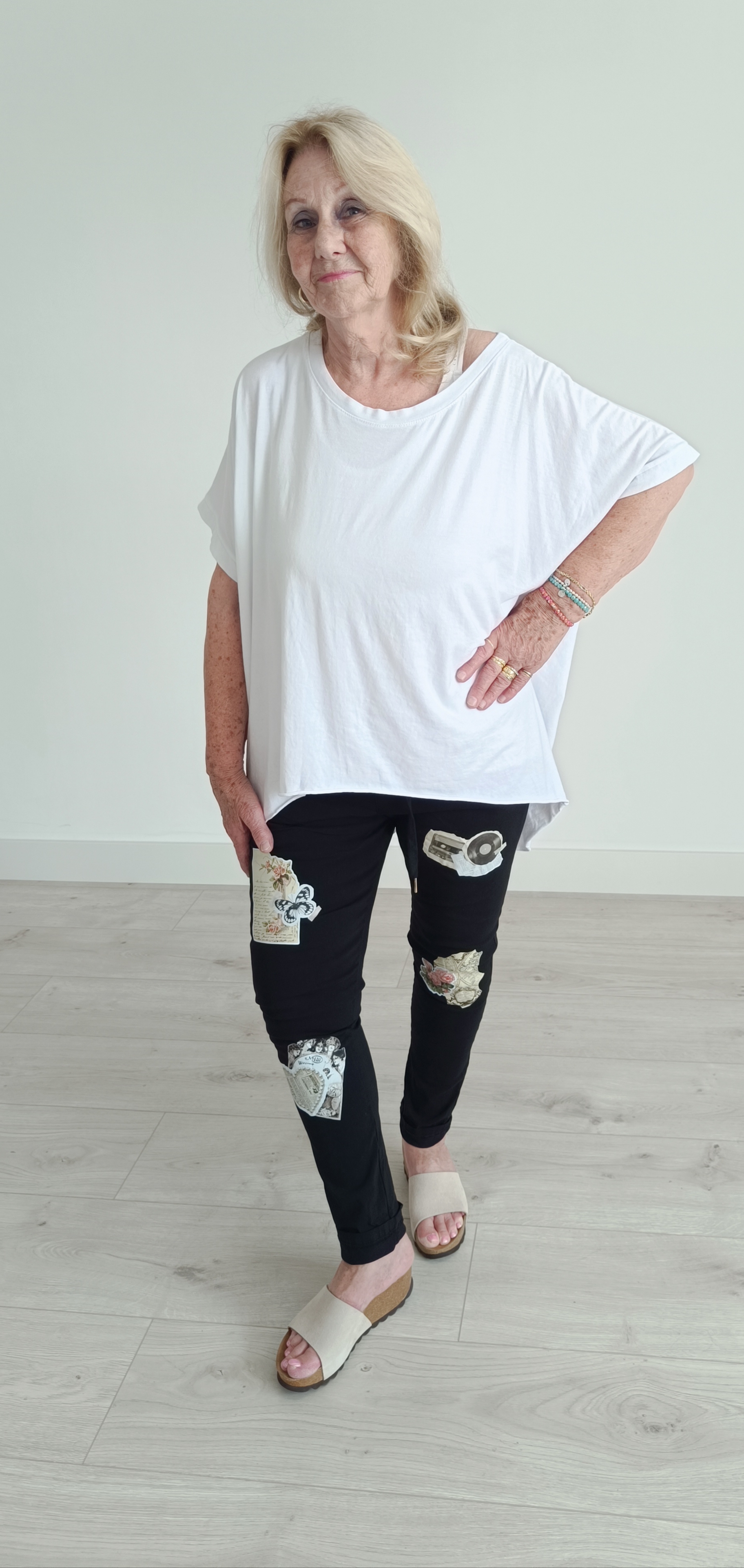 Zwarte stretch broek met opdruk