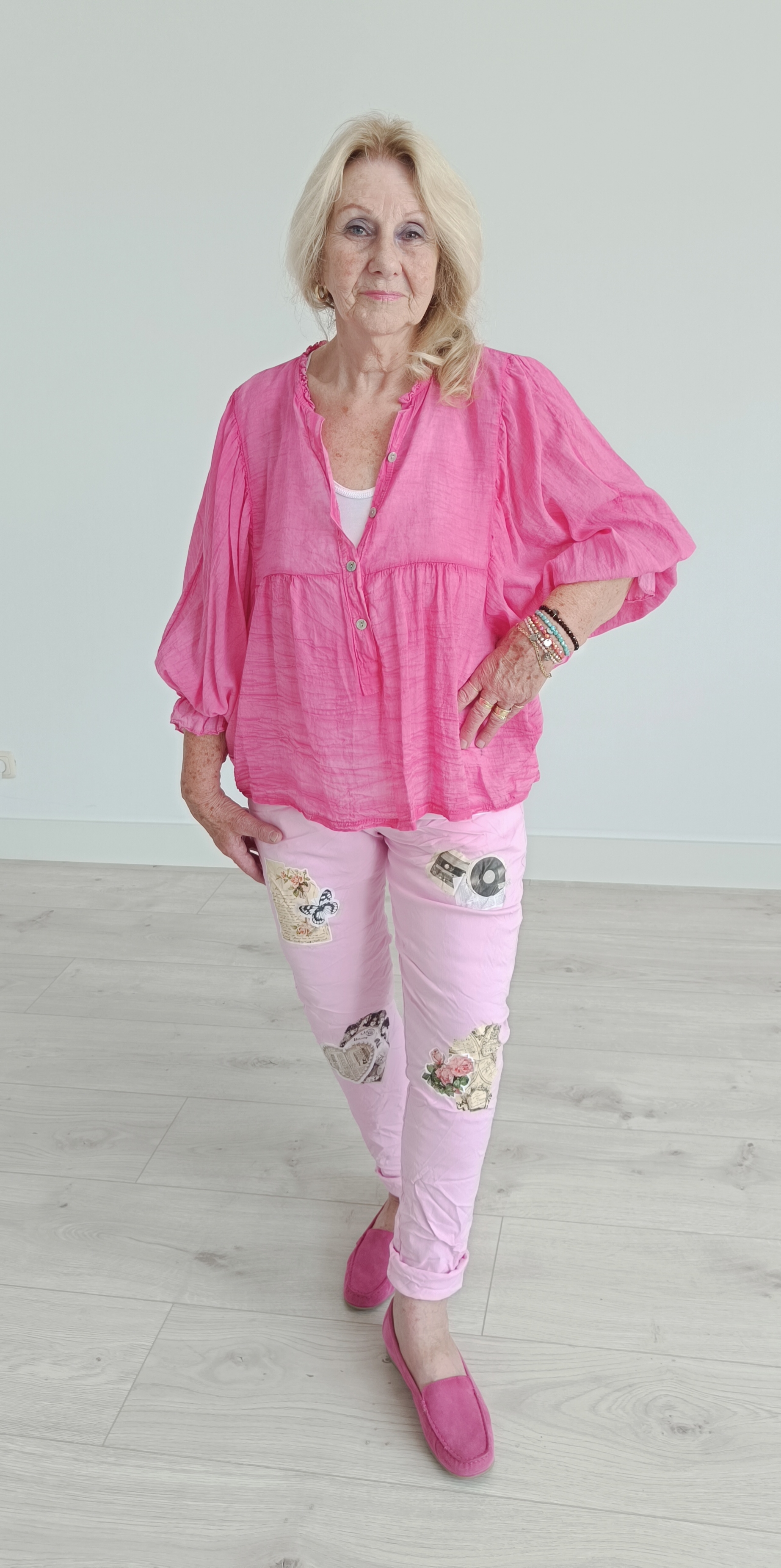 Roze Stretch broek met opdruk
