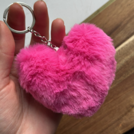 Fluffy Heart Key Chain - Pink