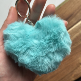 Fluffy Heart Key Chain - Teal