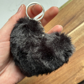 Fluffy Heart Key Chain - Black