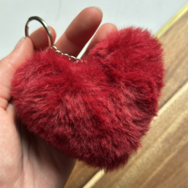 Fluffy Heart Key Chain - Bordeaux Red