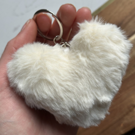 Fluffy Heart Key Chain - Off White