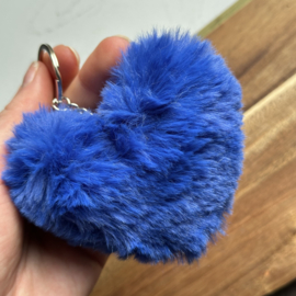 Fluffy Heart Key Chain - Indigo Blue