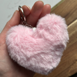 Fluffy Heart Key Chain - Light Pink