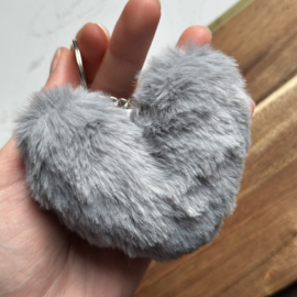 Fluffy Heart Key Chain - Grey