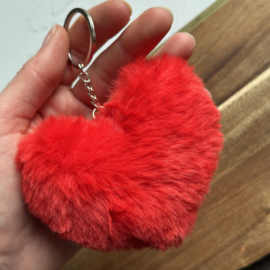 Fluffy Heart Key Chain - Red