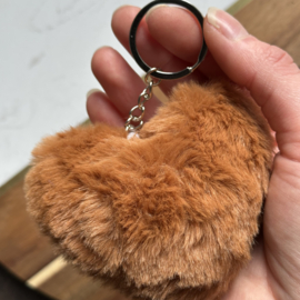 Fluffy Heart Key Chain - Coffee Brown