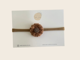 Stoffen haarband - Wool Flower Brown