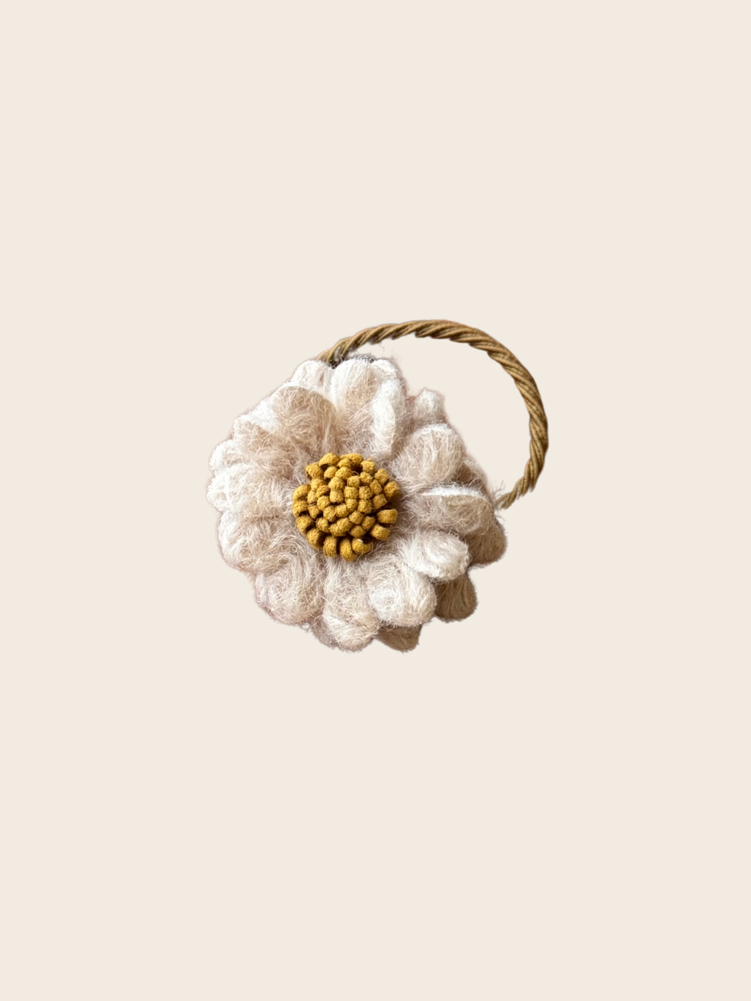 Haarelastiek - Wool Flower Beige