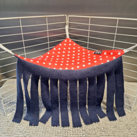 Hoekgordijn: Rood Stip / Donker blauw