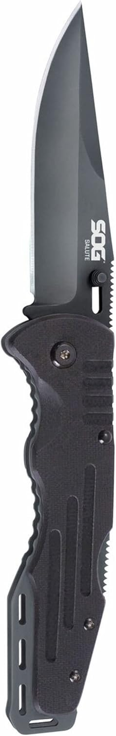 SOG Salute Lockback Black Stainless Steel Folding Blade G10 Handle Knife FF11CP