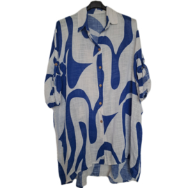 Lange blouse kobaltblauw-wit