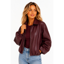 leatherlook jasje met driekwart mouw bordeaux