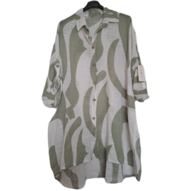 Lange blouse groen-wit