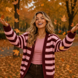vest gestreept roze met bordeaux