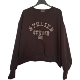 Sweater met tekst donkerbruin