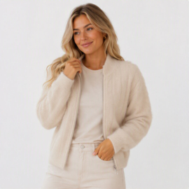Fluffy vest met rits ecru-beige
