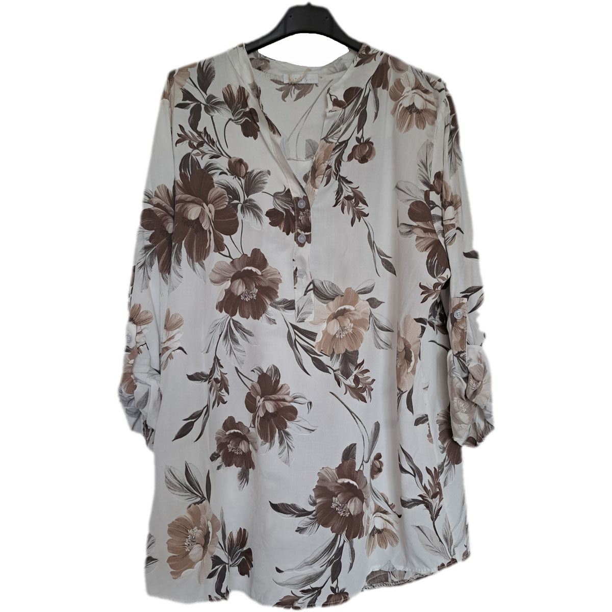 Viscose blouse met print off-white/bruin