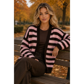 vest gestreept roze met bruin