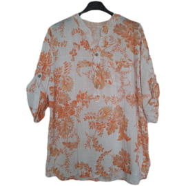 blouse met print wit-oranje